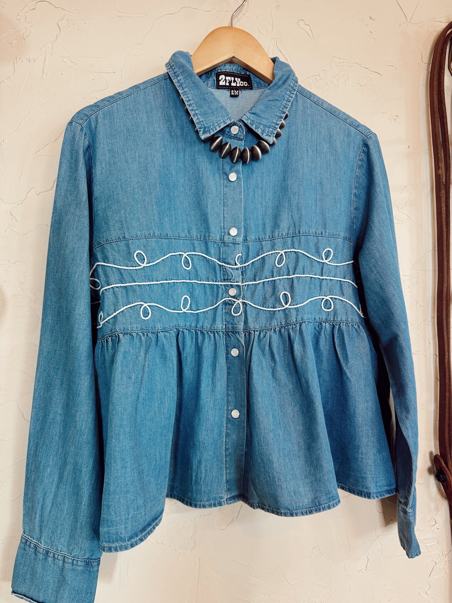 The Loopty Lou Long Sleeve Denim Top-L/XL