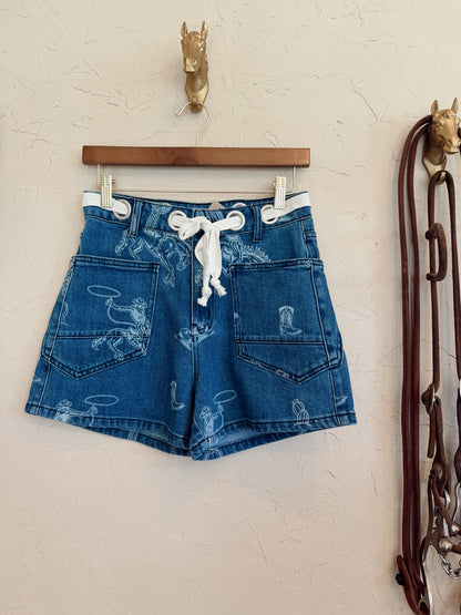 The Western Print Denim Shorts