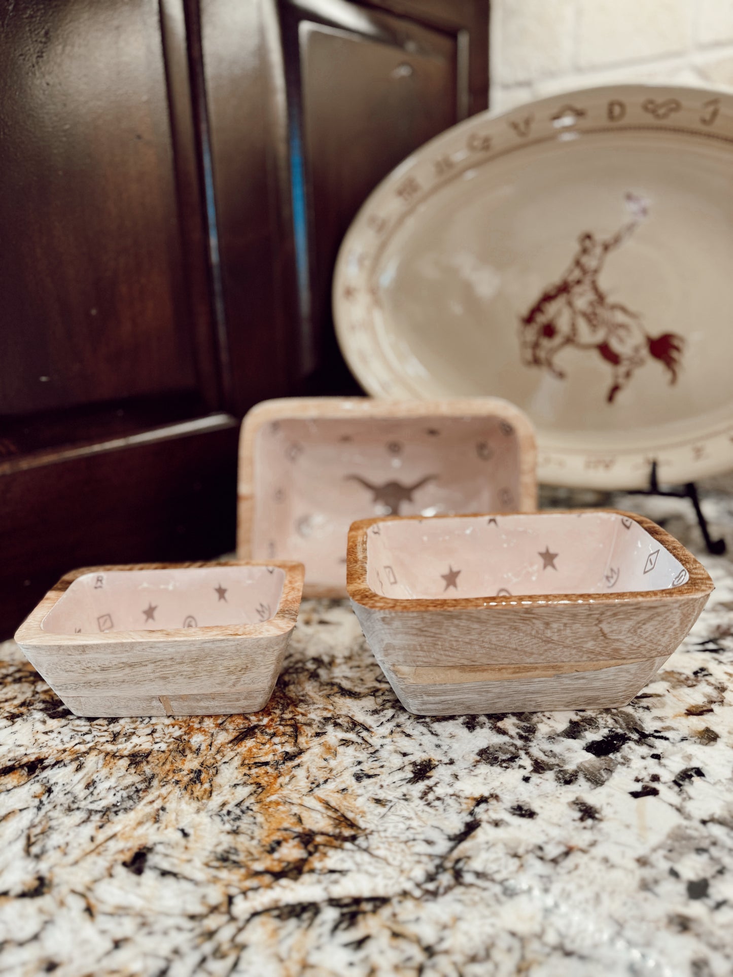 The 3 Piece Wood & Enamel Bowl Set