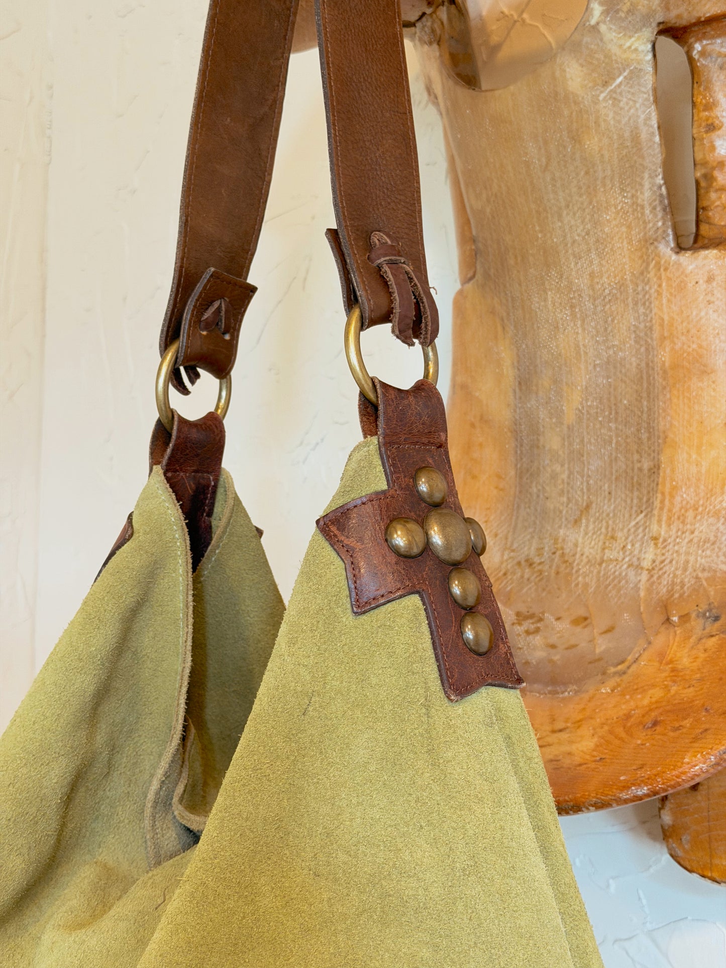 The Sage Green with Cross Studs Two Bar West Hobo Bag