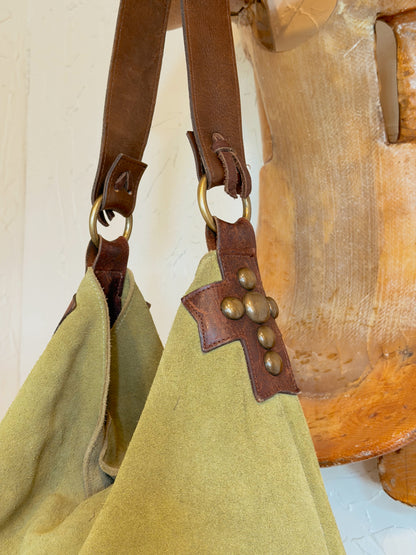 The Sage Green with Cross Studs Two Bar West Hobo Bag