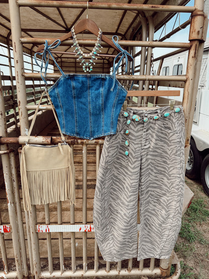 The Zebra Print Barrel Jeans
