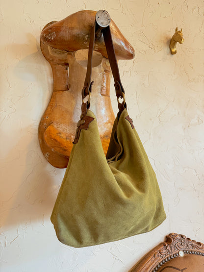 The Sage Green with Cross Studs Two Bar West Hobo Bag