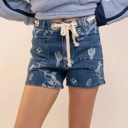 The Western Print Denim Shorts