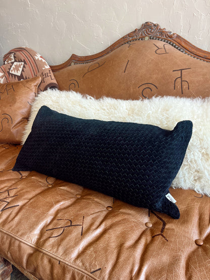 Woven Suede Lumbar Pillow in Black