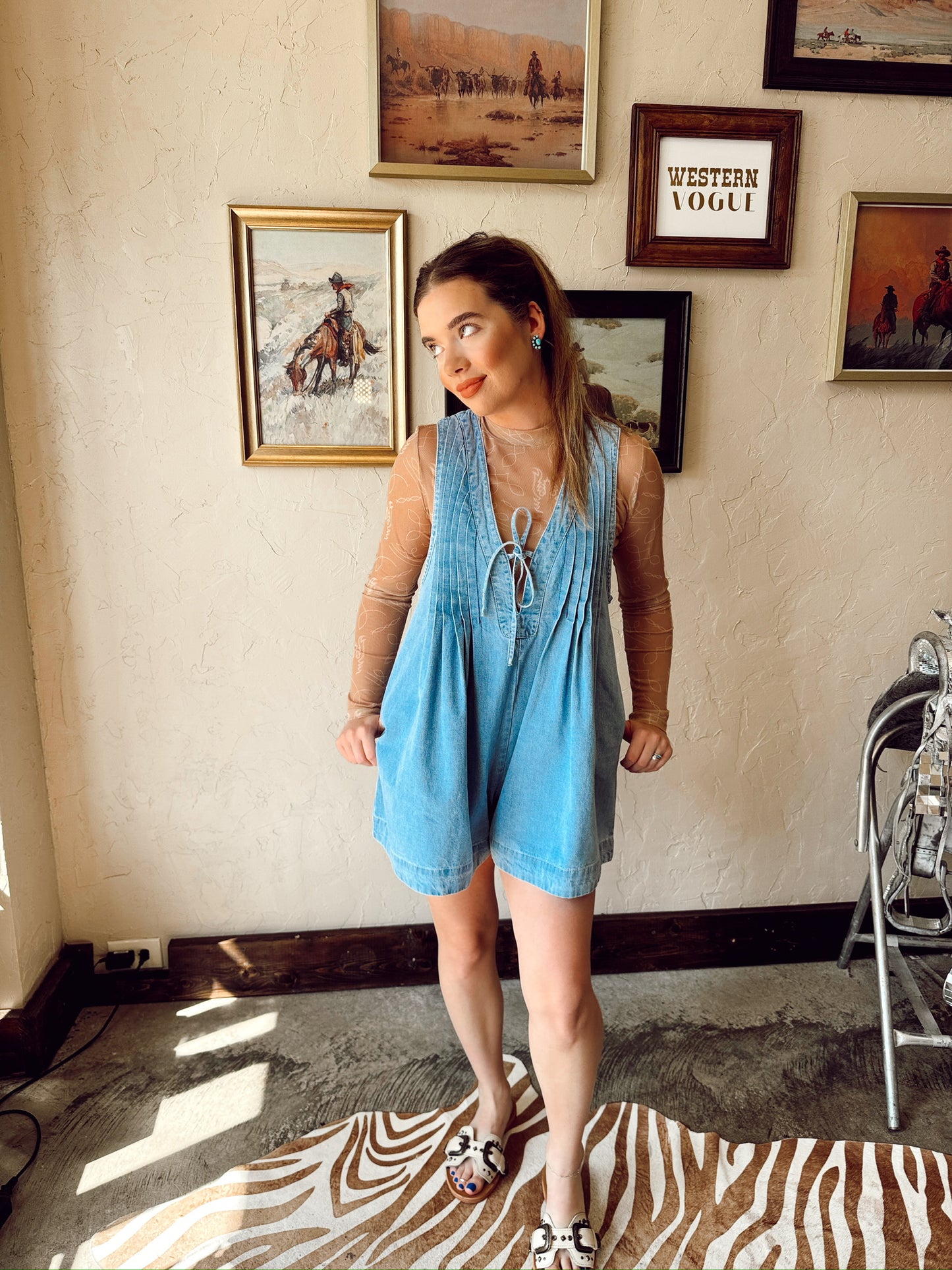 The Driggers Denim Romper in Light Wash-Medium