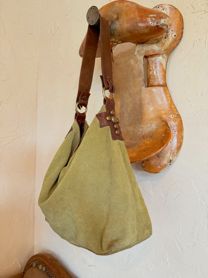The Sage Green with Cross Studs Two Bar West Hobo Bag