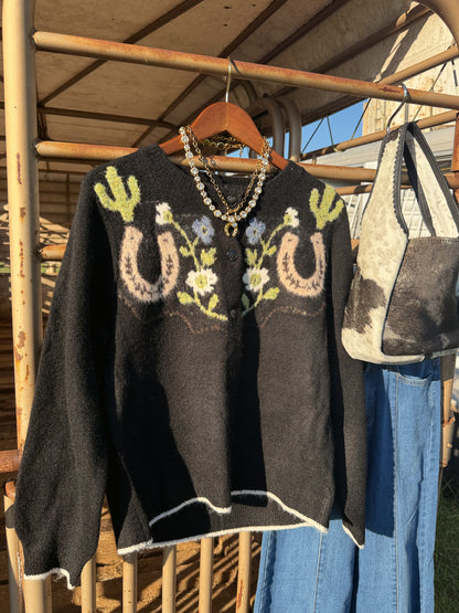 The Floral Filly Horseshoe Cardigan