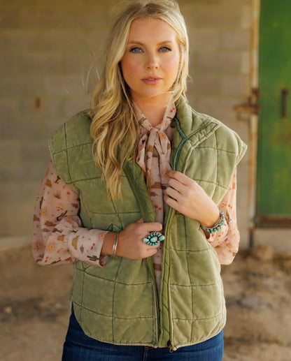 The Quilted Vest in Olive