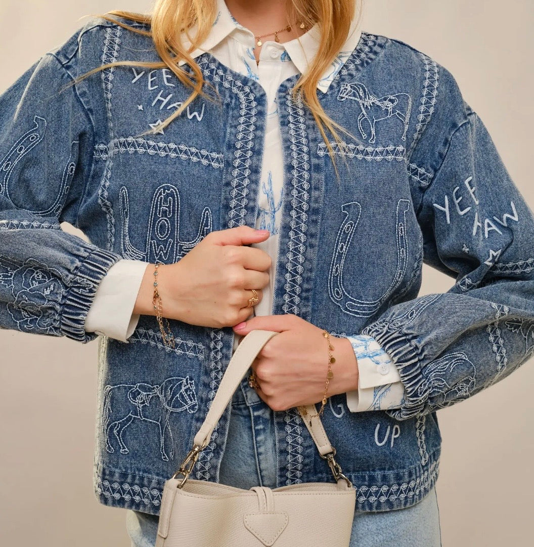 The Cowgirl Things Embroidered Denim Jacket