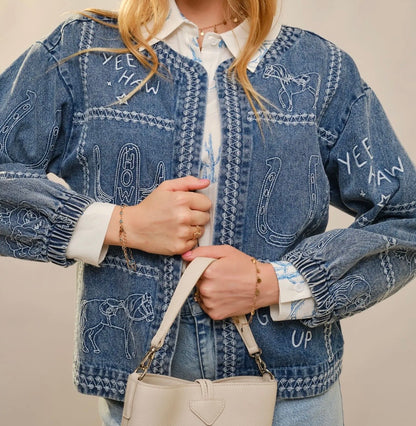The Cowgirl Things Embroidered Denim Jacket