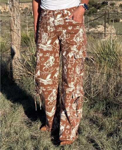 The Ranch Roundup Western Print Cargo Jeans