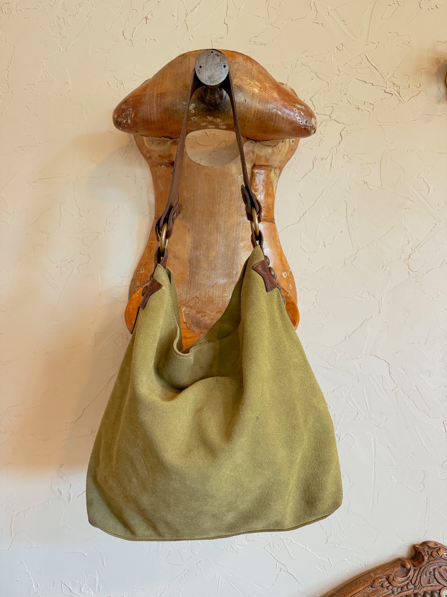 The Sage Green with Cross Studs Two Bar West Hobo Bag