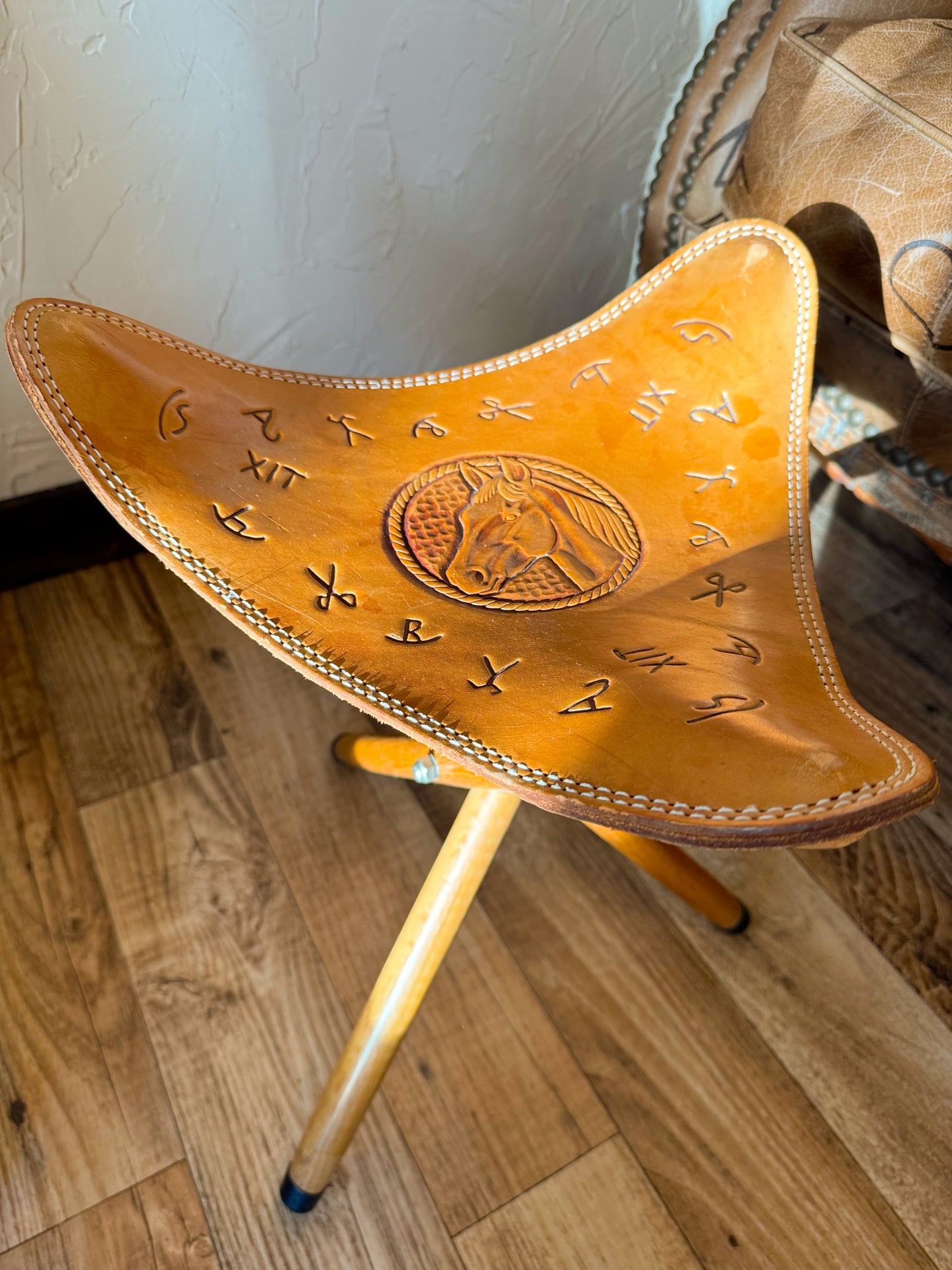 RARE Vintage Western Cattle Brand Stool