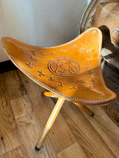 RARE Vintage Western Cattle Brand Stool