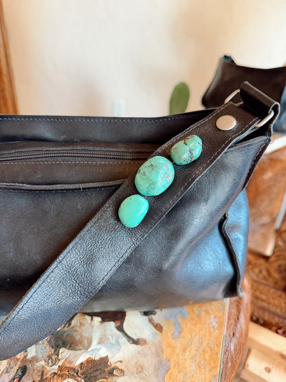 The Black with Turquoise Stones Two Bar West Purse