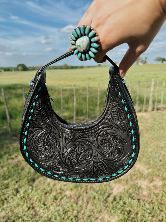 The Alamo Mini Handbag with Turquoise Buckstitch