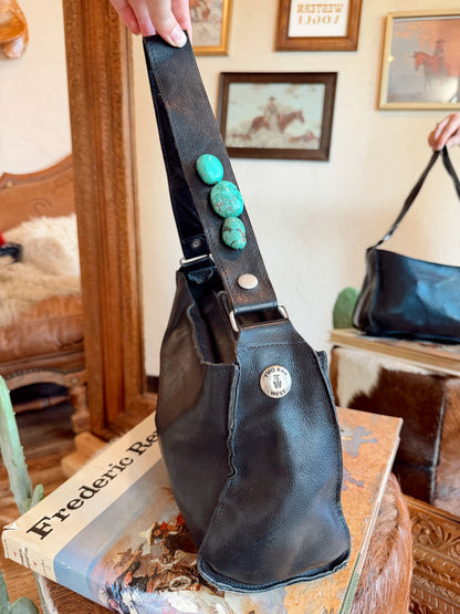 The Black with Turquoise Stones Two Bar West Purse