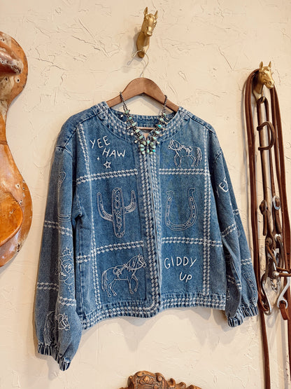 The Cowgirl Things Embroidered Denim Jacket