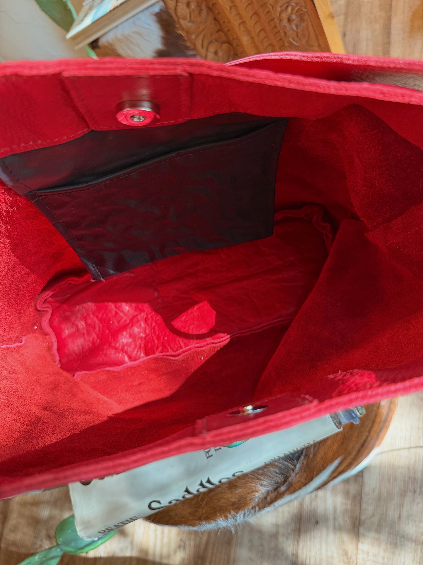 The Cherry Red with Turquoise Two Bar West Purse