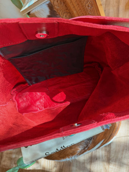 The Cherry Red with Turquoise Two Bar West Purse