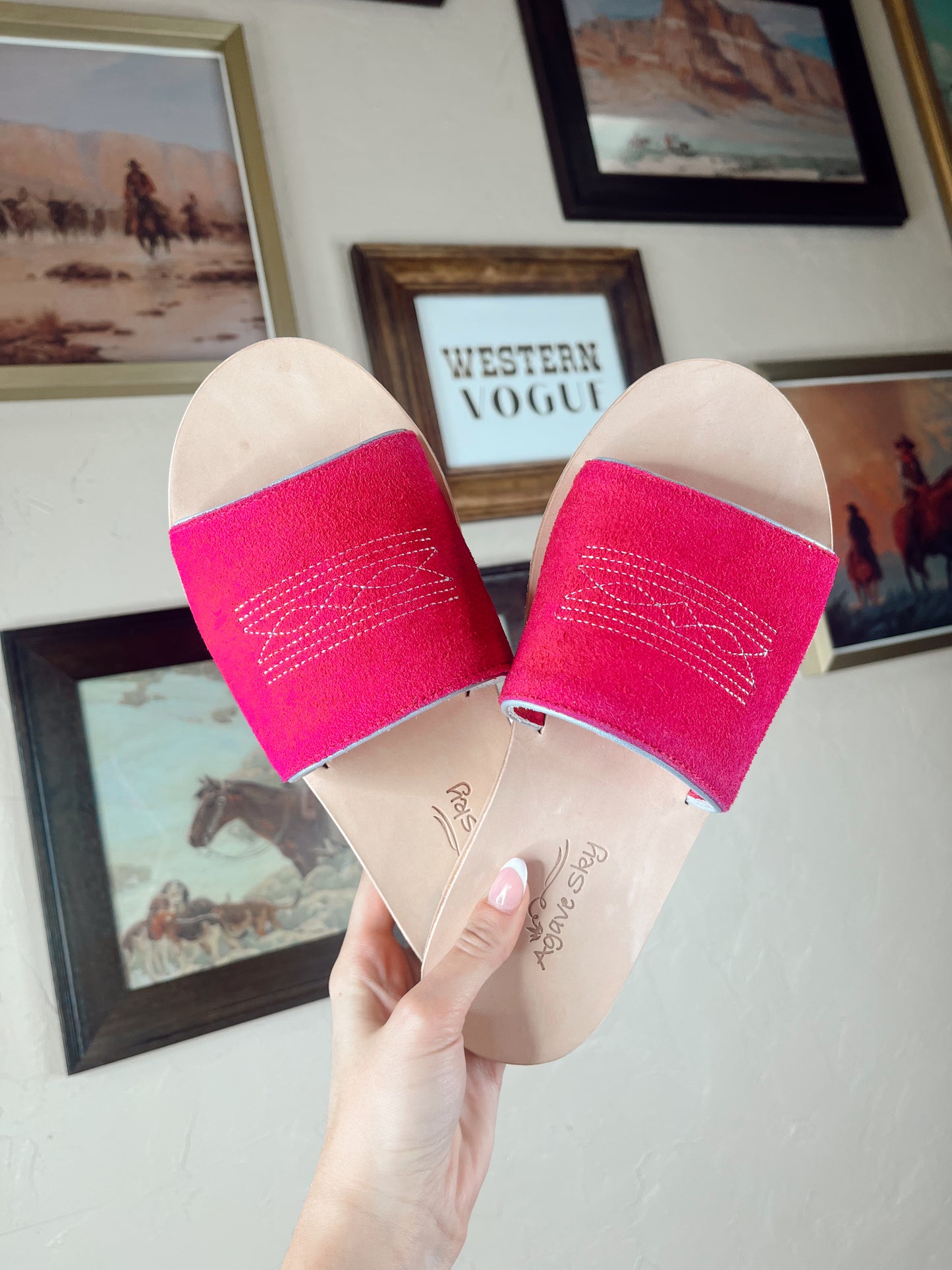 The Western Boot Stitch Slides in Pink