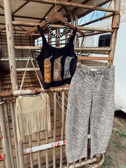 The Zebra Print Barrel Jeans