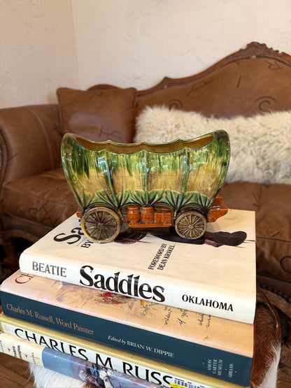 VINTAGE Green On the Trail Wagon Planter