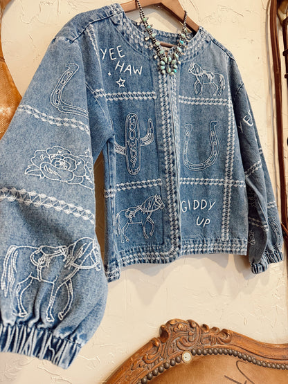 The Cowgirl Things Embroidered Denim Jacket