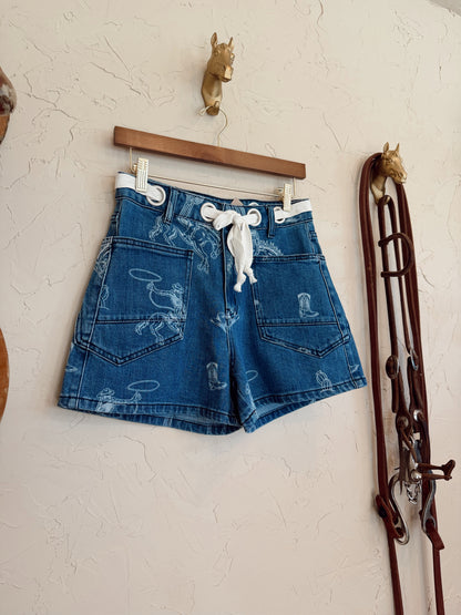 The Western Print Denim Shorts