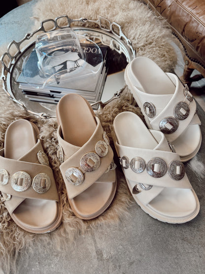 The Gorgene Platform Sandals in Sand