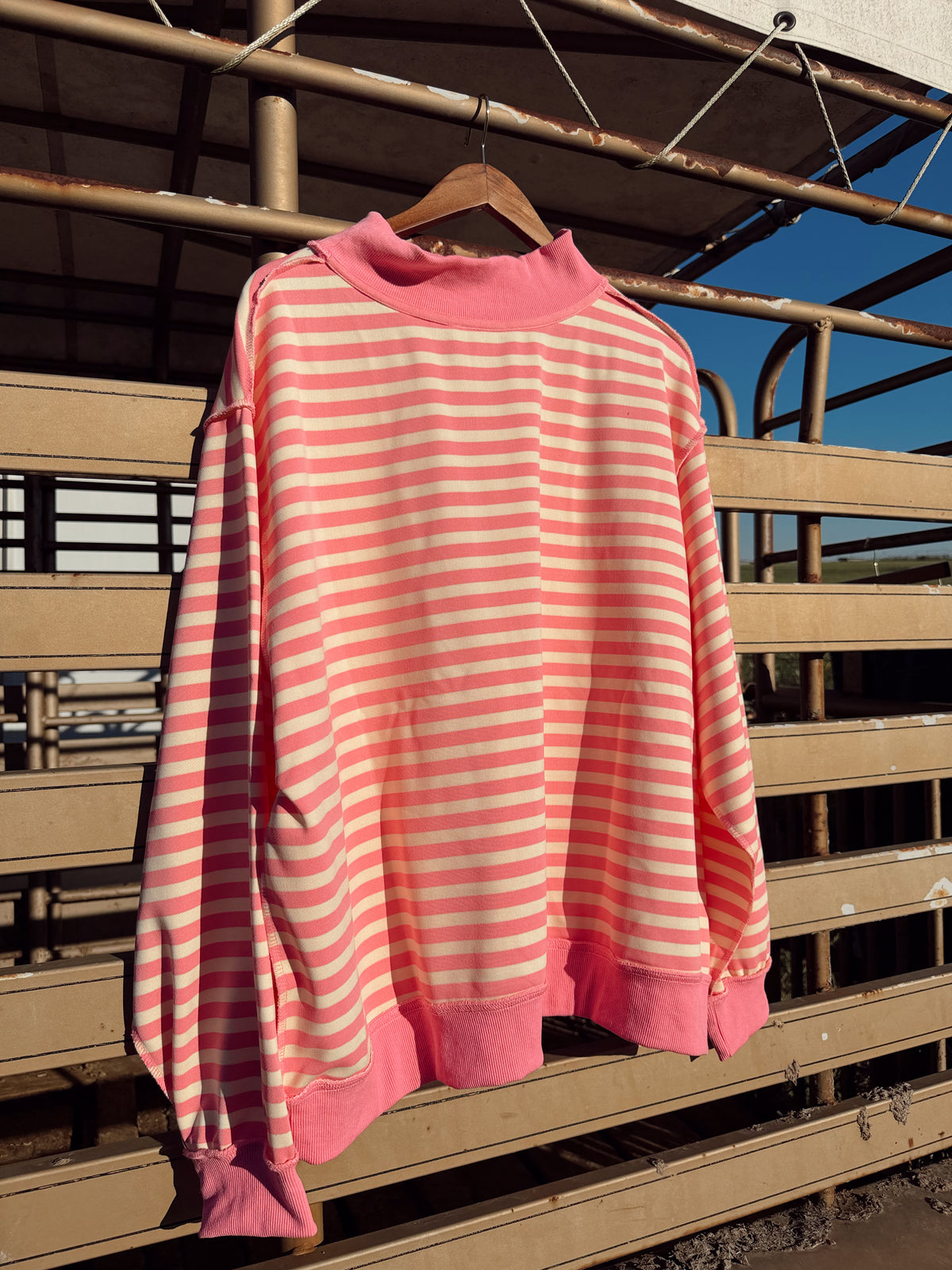 The Dillydally Mock Neck Striped Sweatshirt