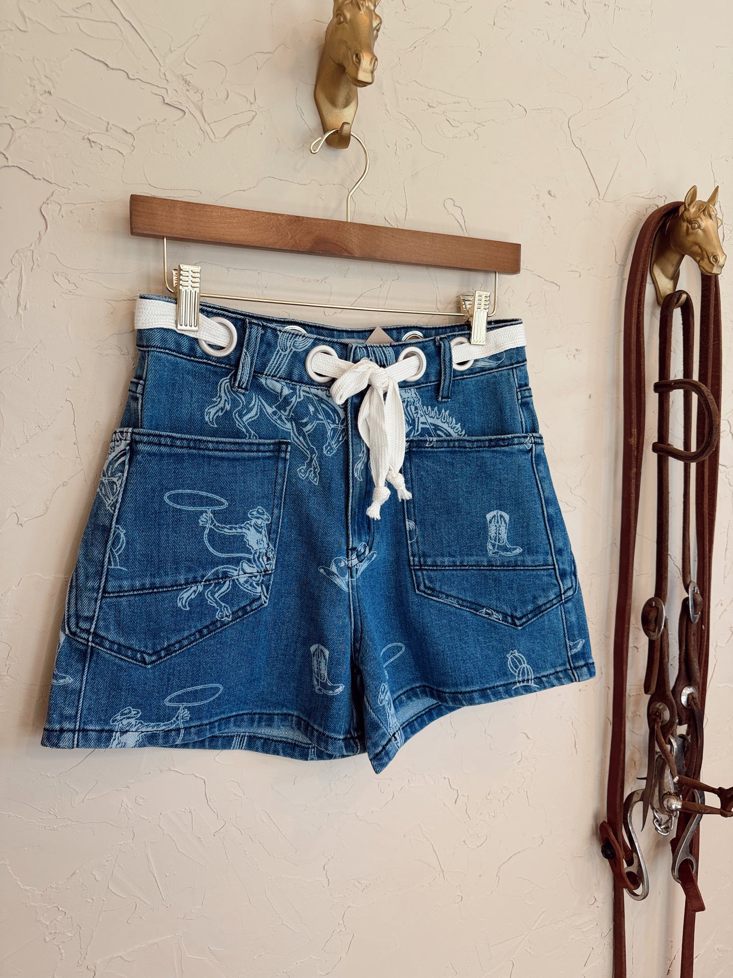 The Western Print Denim Shorts