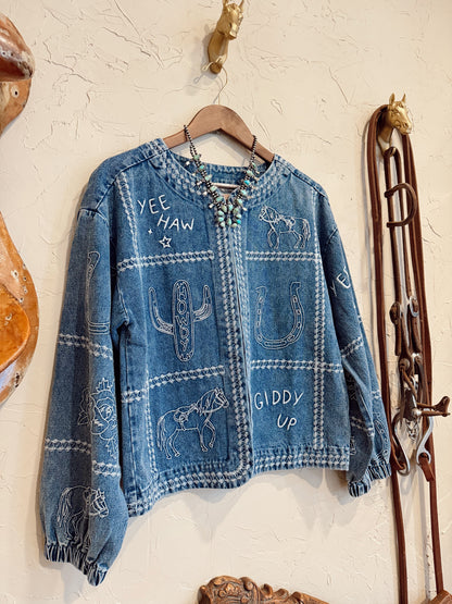 The Cowgirl Things Embroidered Denim Jacket