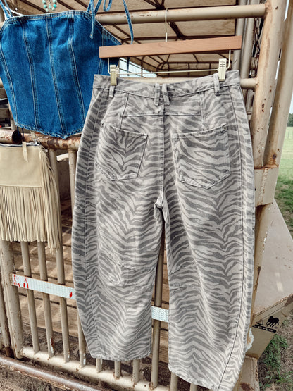 The Zebra Print Barrel Jeans