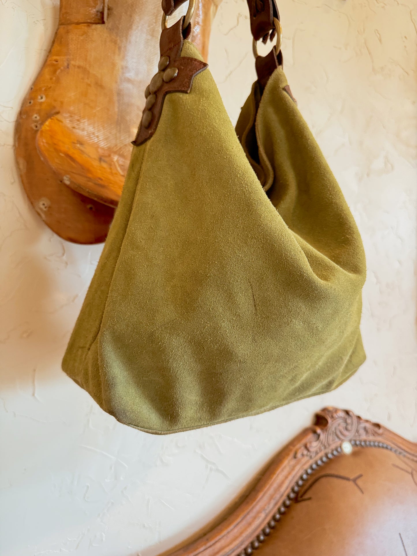 The Sage Green with Cross Studs Two Bar West Hobo Bag