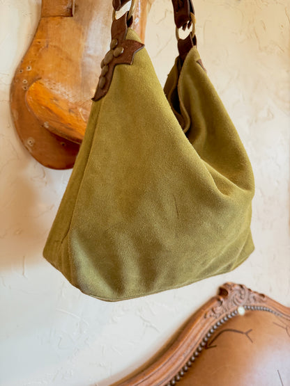 The Sage Green with Cross Studs Two Bar West Hobo Bag