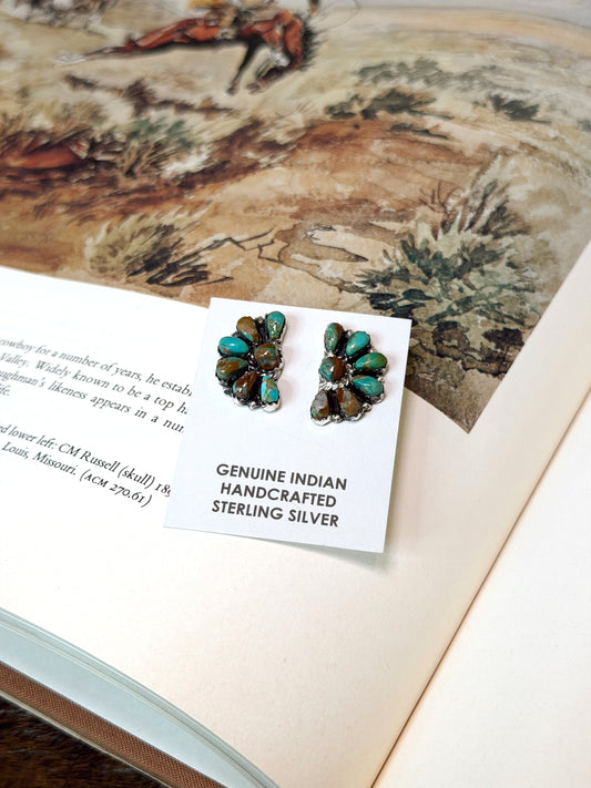 The Mini Half Moon Cluster Earrings Blue Green