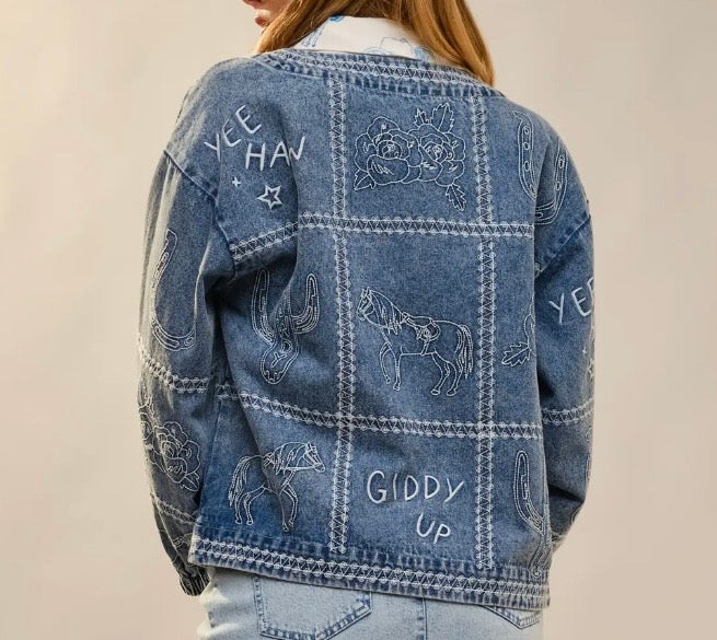 The Cowgirl Things Embroidered Denim Jacket