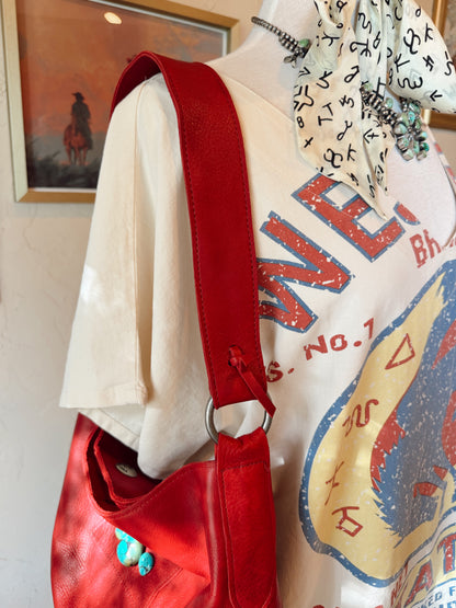 The Cherry Red with Turquoise Two Bar West Purse