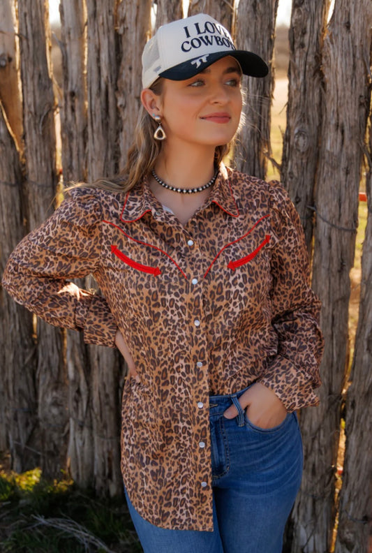 The Leopard Pearl Snap Top