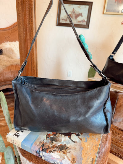 The Black with Turquoise Stones Two Bar West Purse