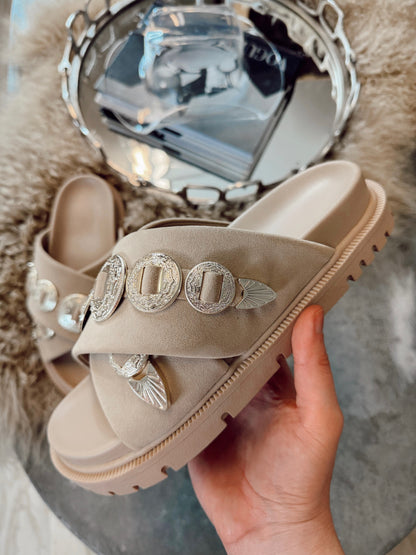The Gorgene Platform Sandals in Sand