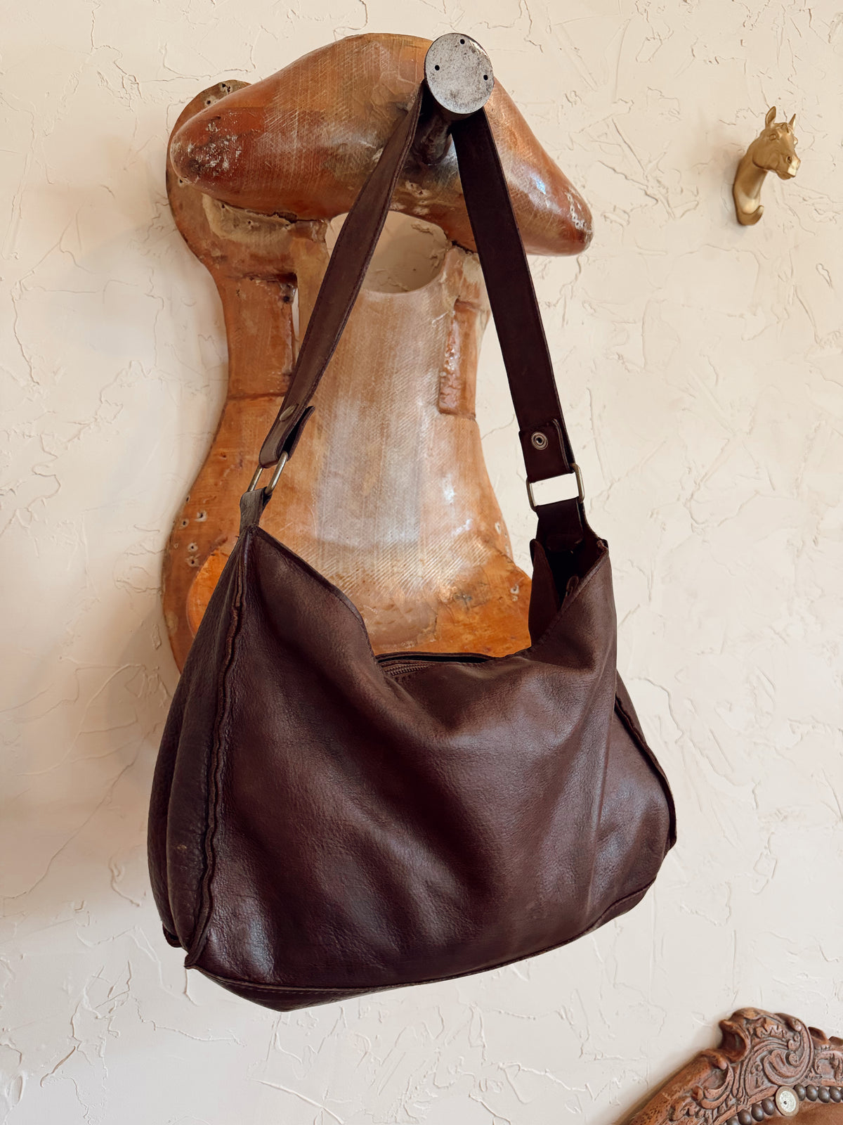 The Chocolate Brown with Turquoise Stones Two Bar West Bag