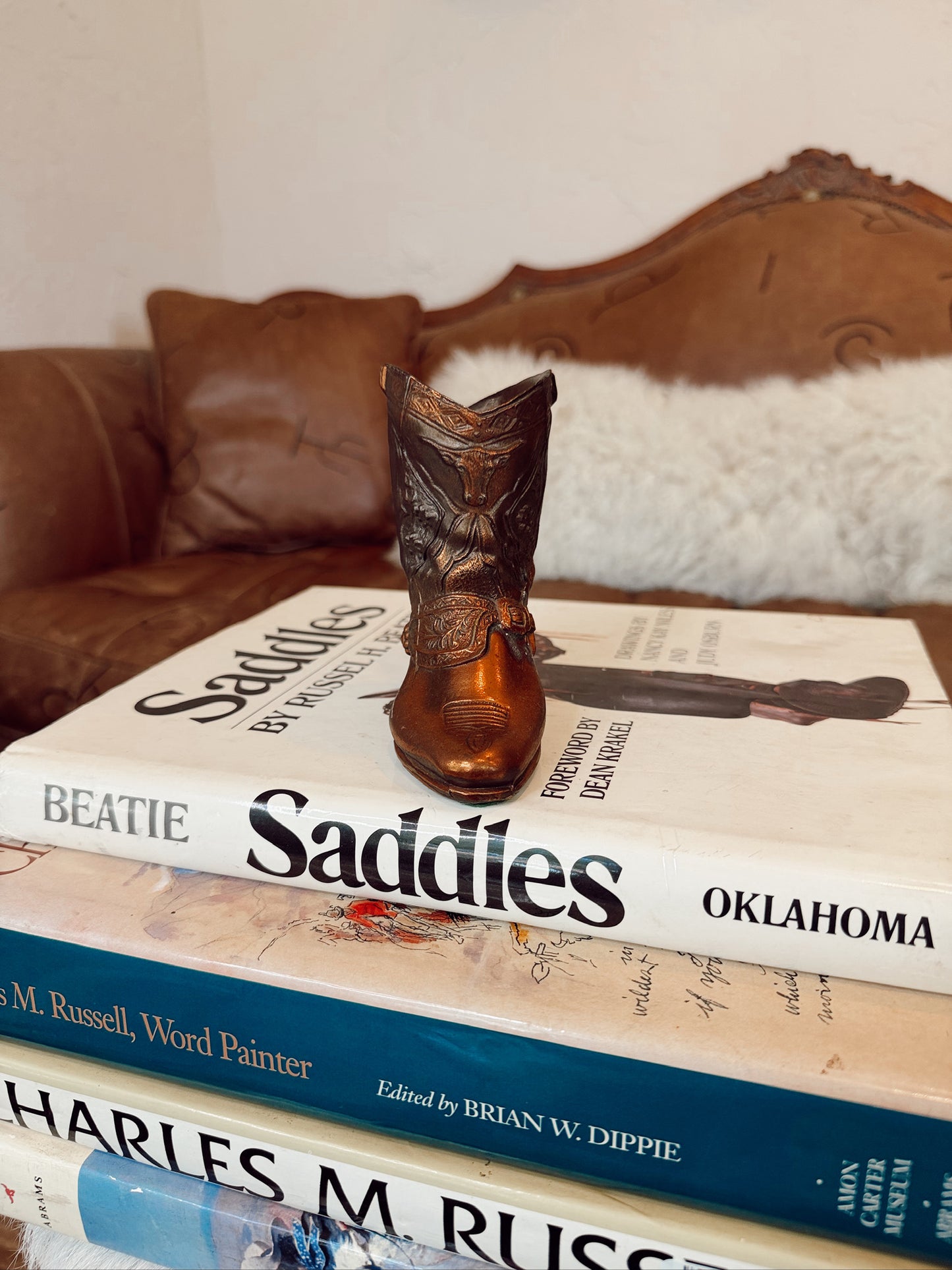 Vintage Brass Cowboy Boot Statue