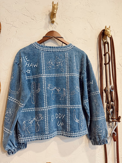 The Cowgirl Things Embroidered Denim Jacket