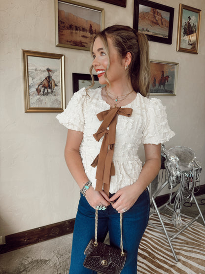 The Waverly Top in Vanilla with Tan