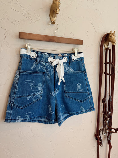 The Western Print Denim Shorts