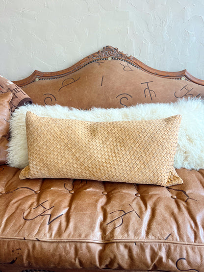 Woven Suede Lumbar Pillow in Butterscotch