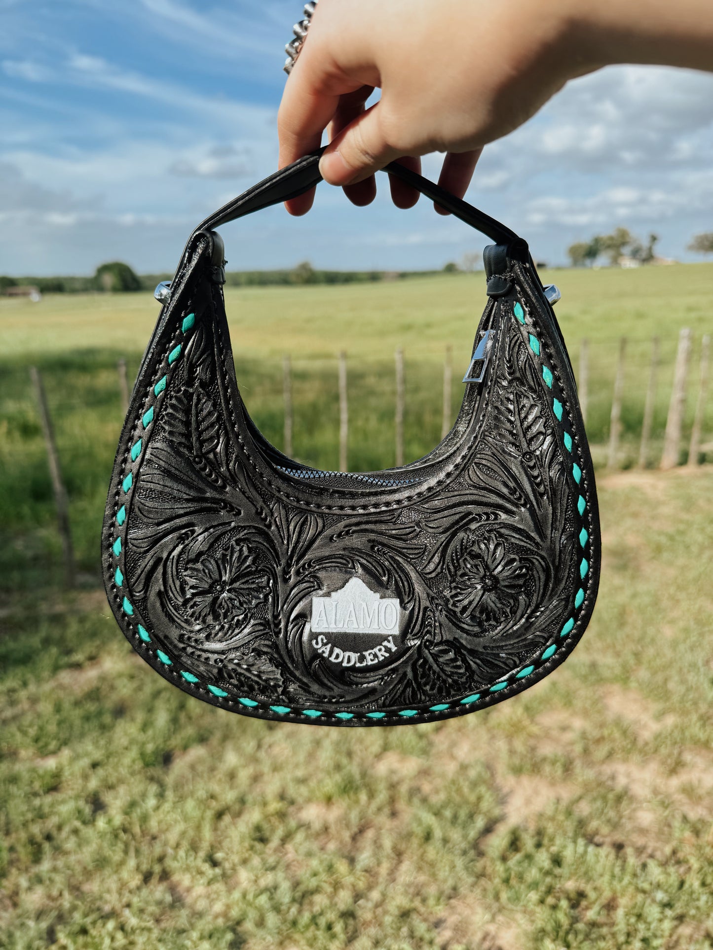 The Alamo Mini Handbag with Turquoise Buckstitch